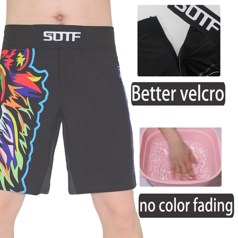 SOTF Men Breathable Running Shorts MMA Boxing Fitness Sports Shorts Black S Waist 30.3-33 inch - Image 4
